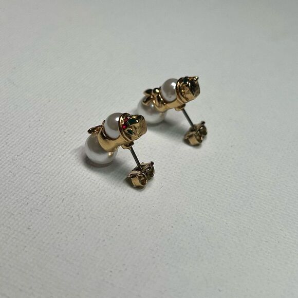Vintage Avon Gold-Tone And Faux Pearl Snowman Stud Earrings - Picture 4 of 7